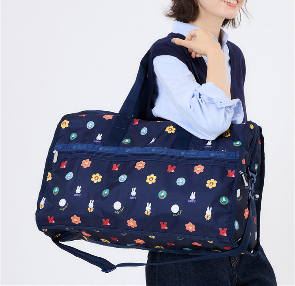 Lesportsac x Miffy Deluxe Large Weekender Miffy Navy Polka Dot Acc