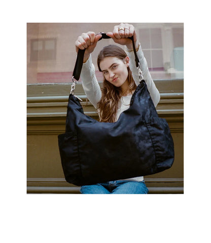 Zip Bucket Shoulder Black Floral Jacquard