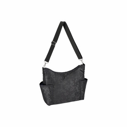 Zip Bucket Shoulder Black Floral Jacquard