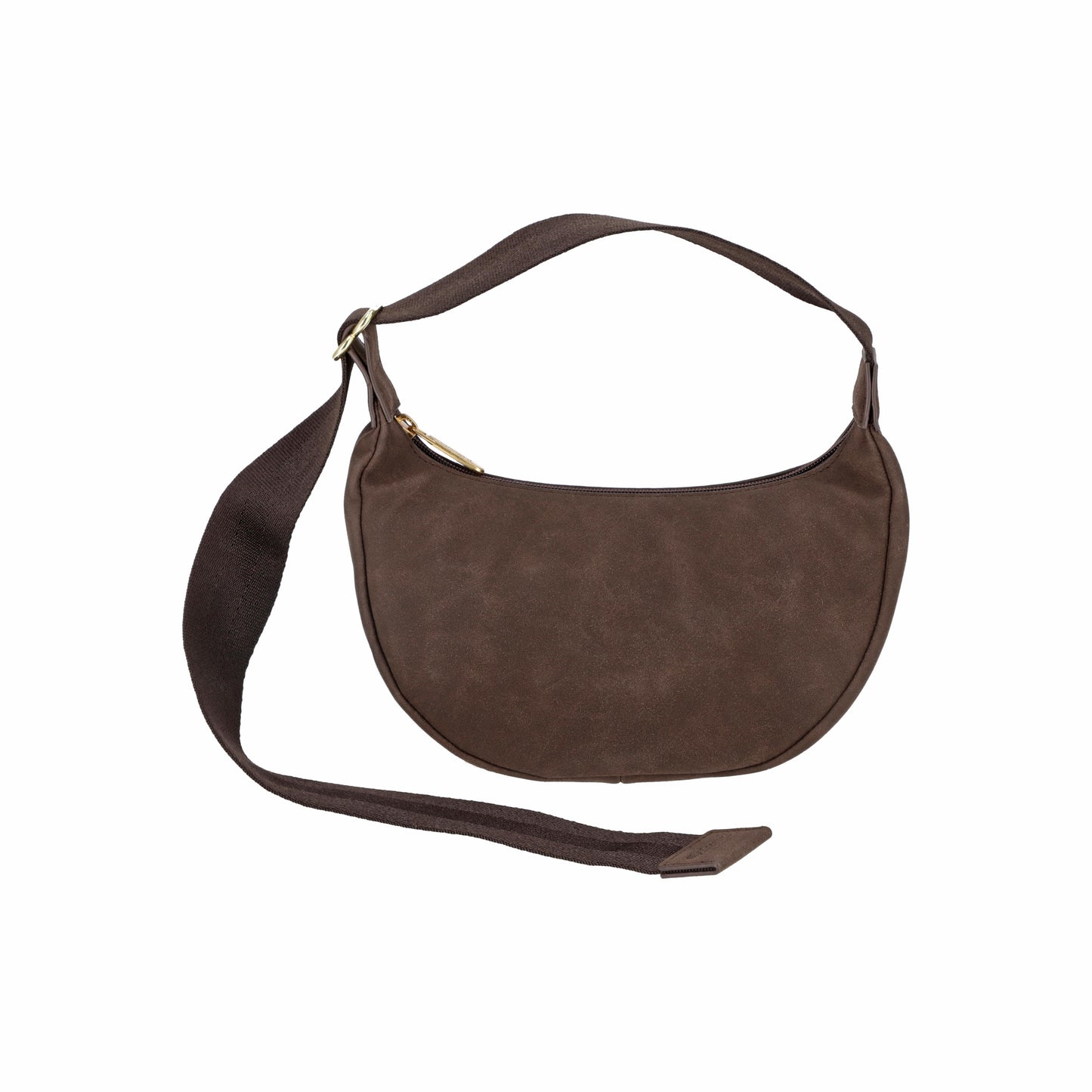 Small Suede Zip Hobo Dark Chocolate Suede