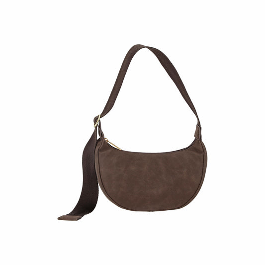 Small Suede Zip Hobo Dark Chocolate Suede