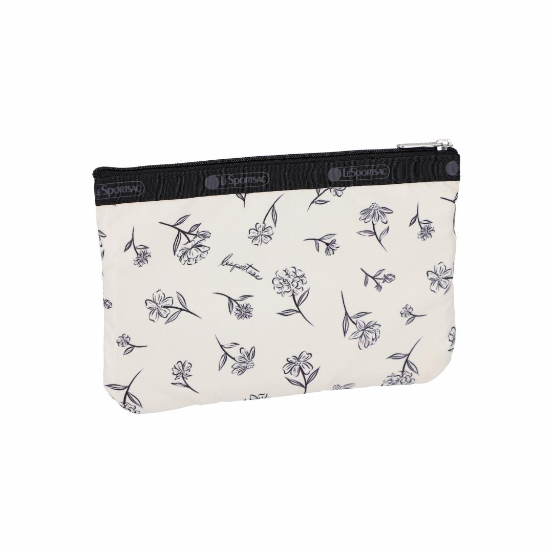 3-Zip Cosmetic Ink Sketched Floral Ivory