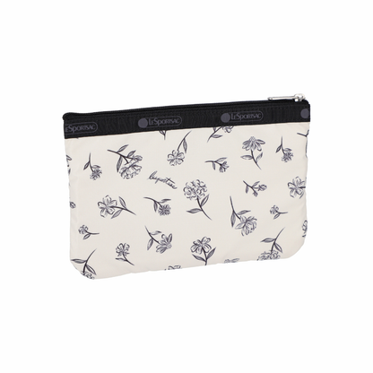 3-Zip Cosmetic Ink Sketched Floral Ivory