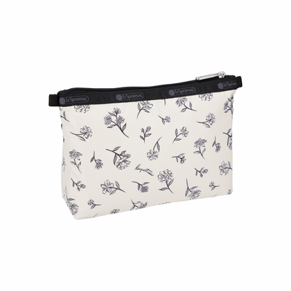 Cosmetic Clutch Ink Sketched Floral Ivory