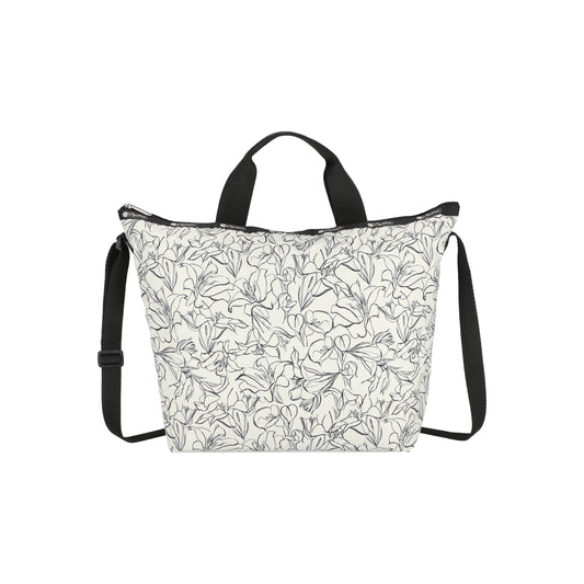 Sketched Floral Ivory Deluxe Easy Carry Tote