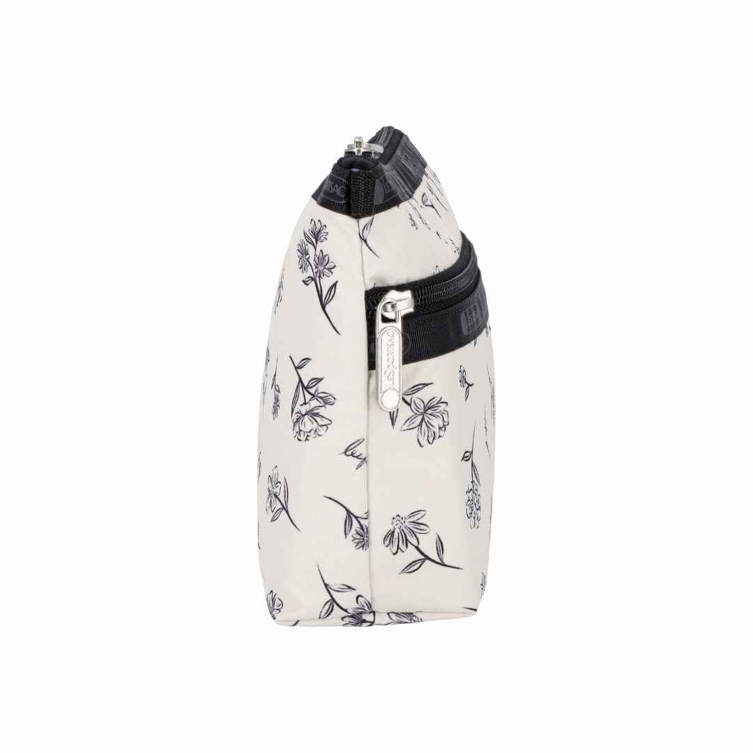 Cosmetic Clutch Ink Sketched Floral Ivory