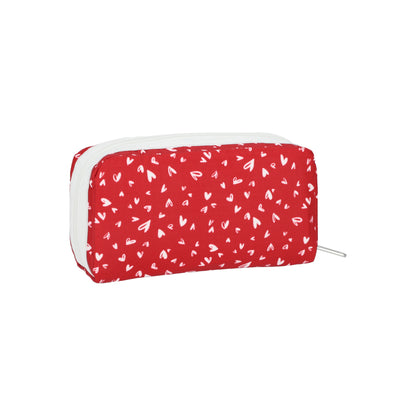 Rectangular Cosmetic Red Mini Hearts White