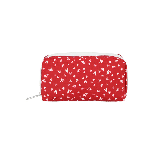 Rectangular Cosmetic Red Mini Hearts White