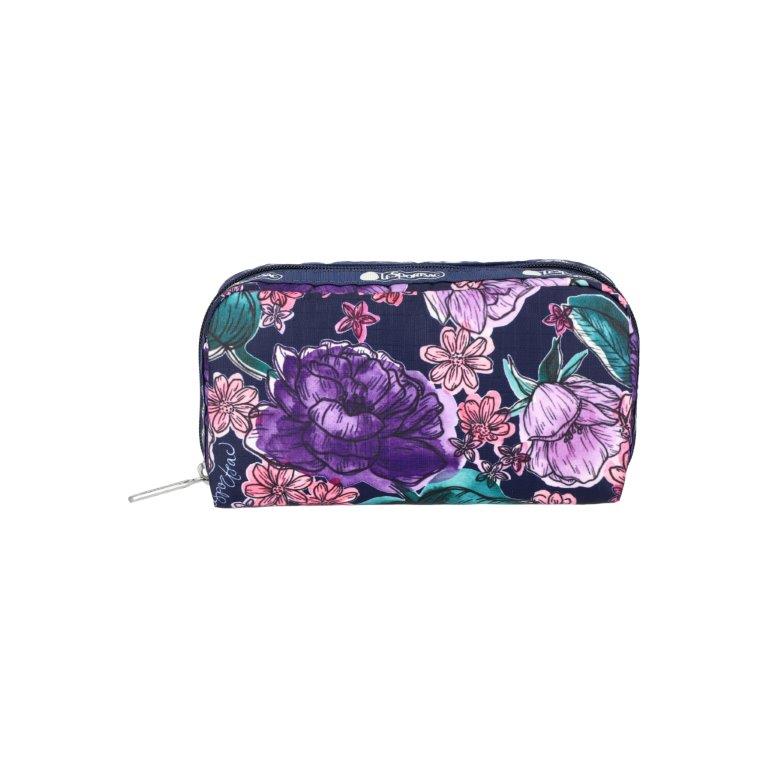 Rectangular Cosmetic Painted Blooms Navy