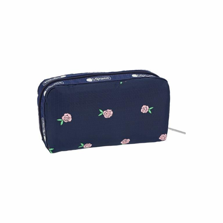 Rectangular Cosmetic Pink Roses Embroidery