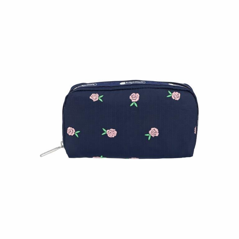 Rectangular Cosmetic Pink Roses Embroidery