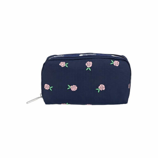 Rectangular Cosmetic Pink Roses Embroidery