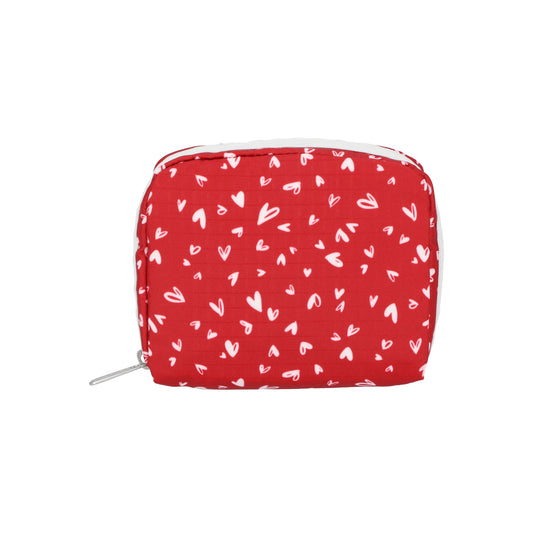 Square Cosmetic Red Mini Hearts White