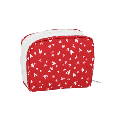 Square Cosmetic Red Mini Hearts White