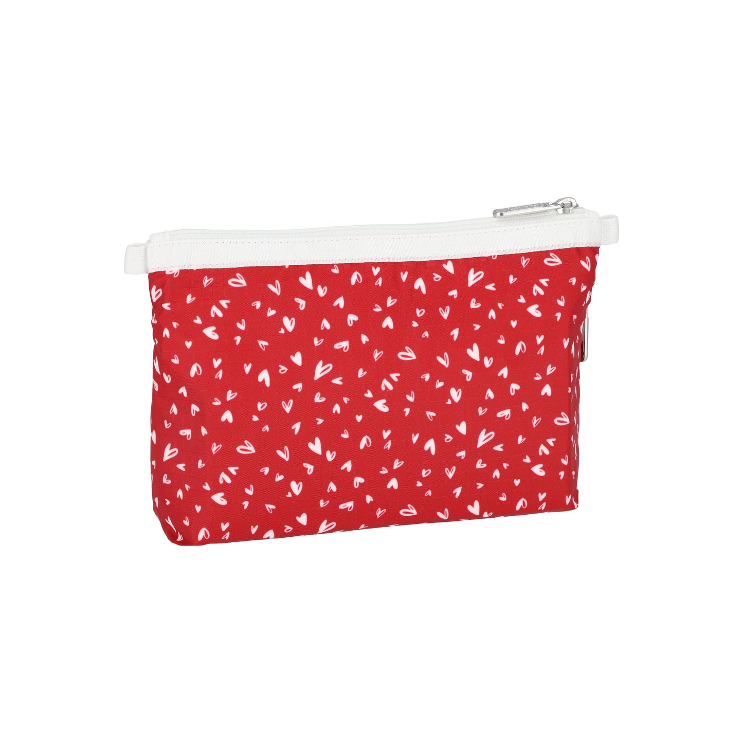 Cosmetic Clutch Red Mini Hearts White