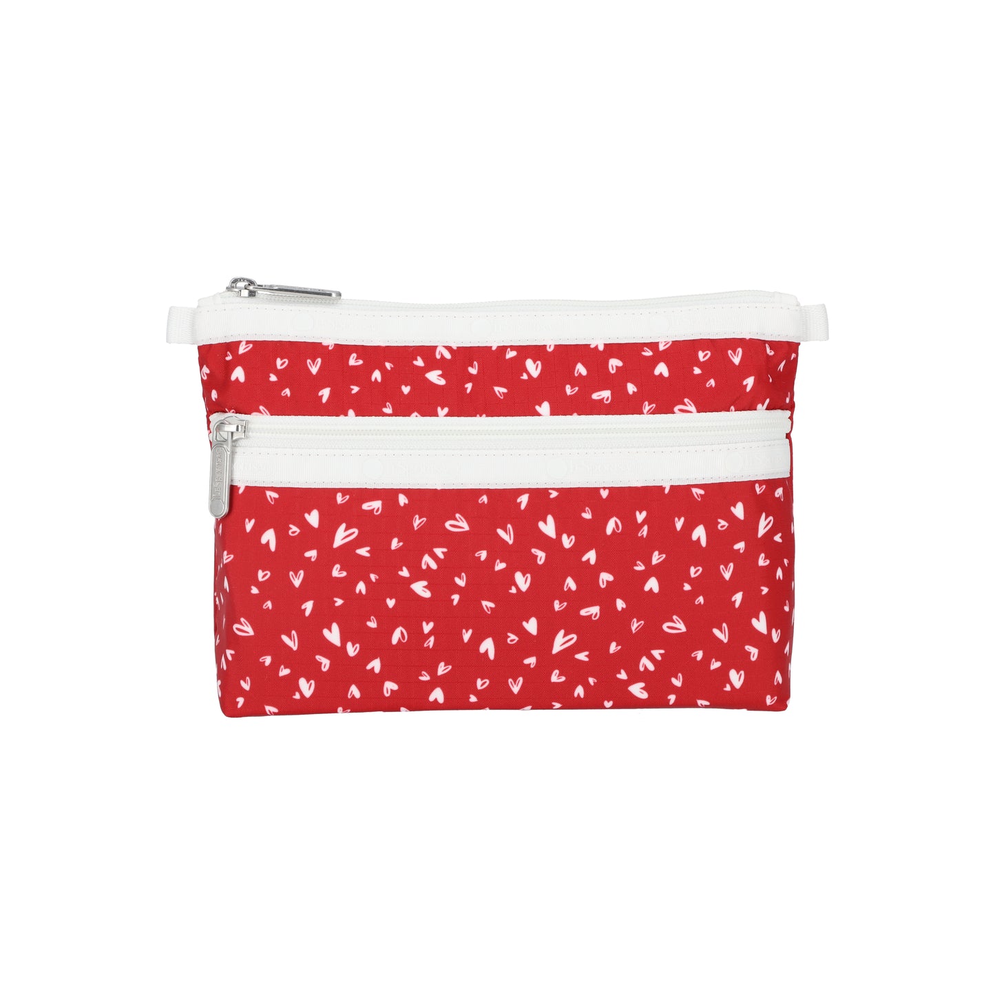 Cosmetic Clutch Red Mini Hearts White