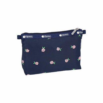 Cosmetic Clutch Pink Roses Embroidery
