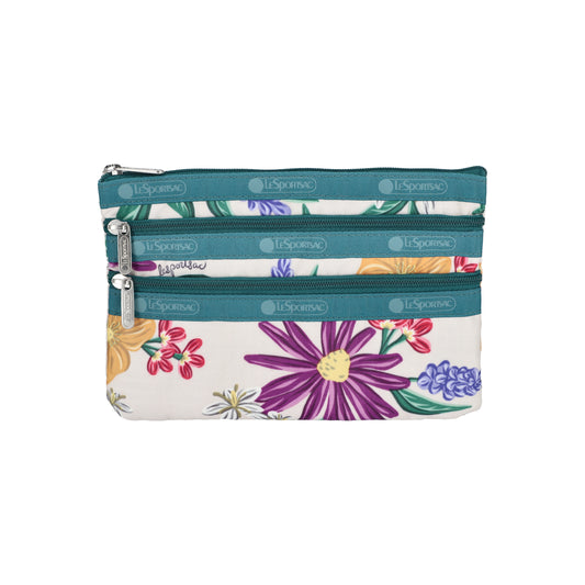 3-Zip Cosmetic Graphic Floral Ivory