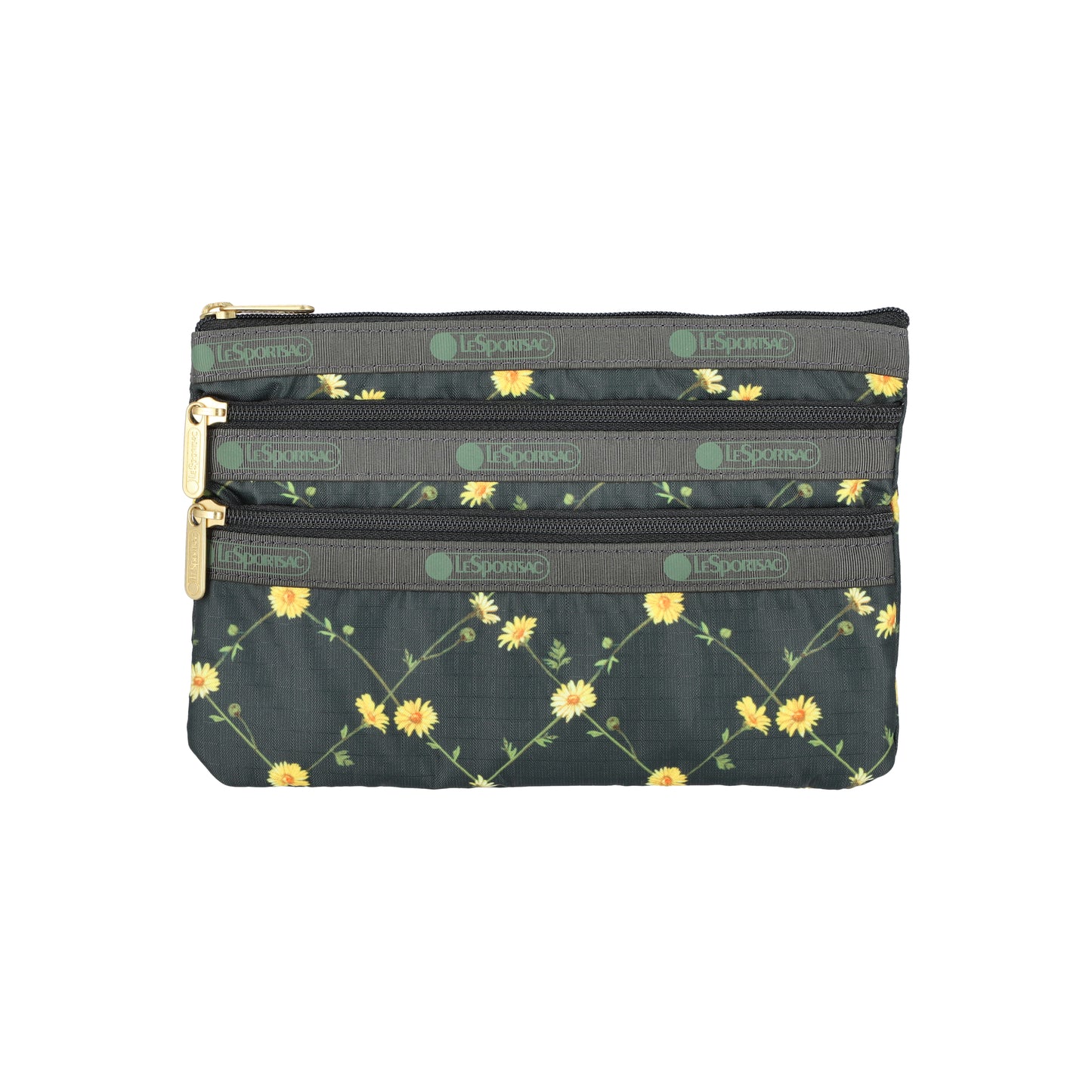 3-Zip Cosmetic Daisy Cross Green