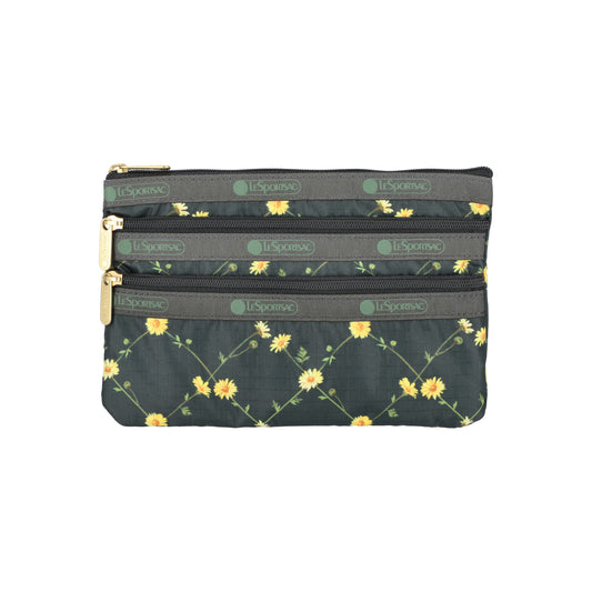 3-Zip Cosmetic Daisy Cross Green