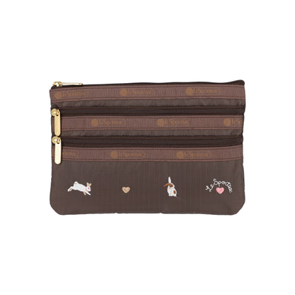 3-Zip Cosmetic Bunny Embroidery
