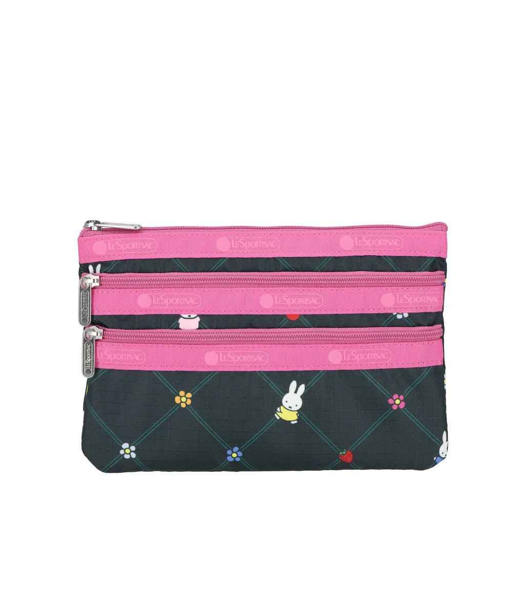 LeSportsac x Miffy 3-Zip Cosmetic Miffy Orchard Green/Pink