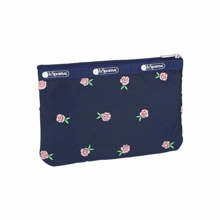 3-Zip Cosmetic Pink Roses Embroidery