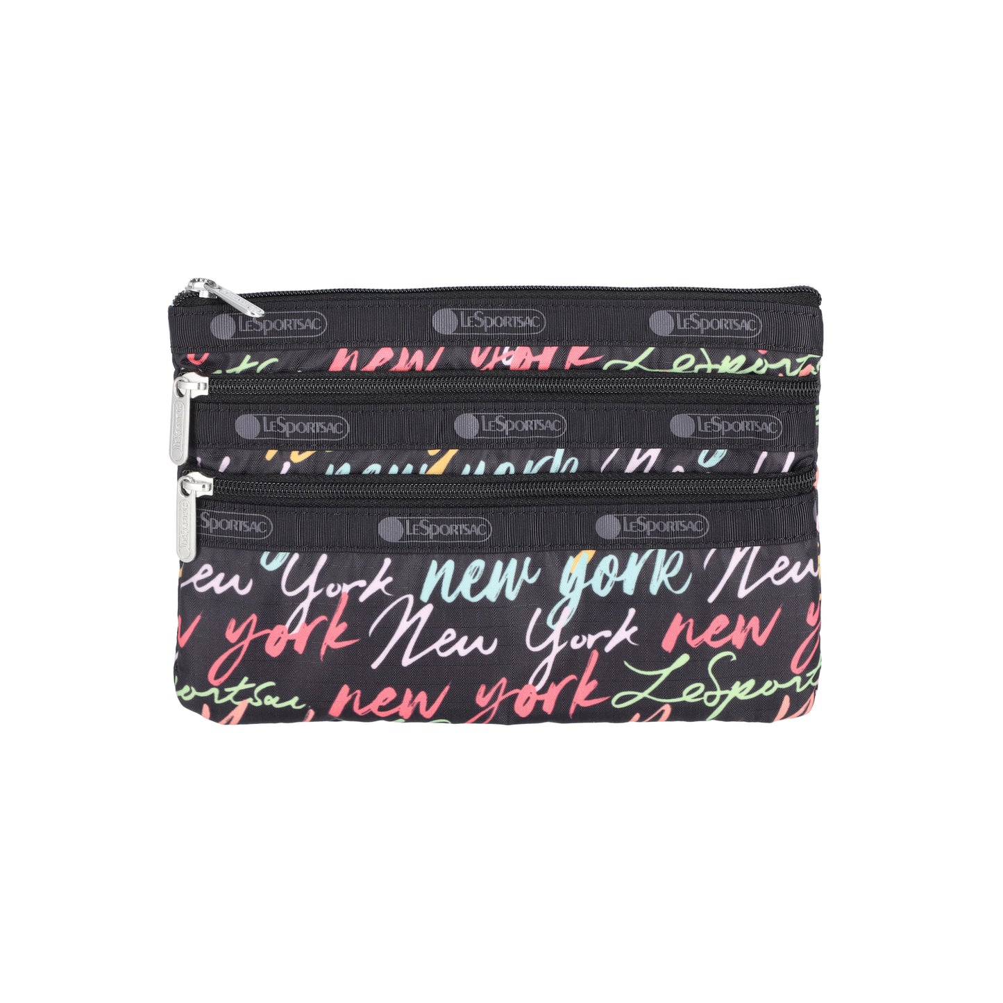 3 Zip Cosmetic Nyc Script Black
