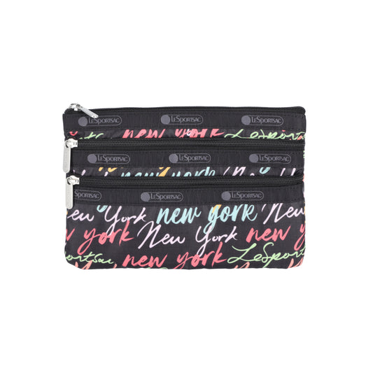 3 Zip Cosmetic Nyc Script Black