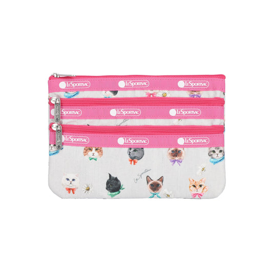 3-Zip Cosmetic Playful Cats Gray Accessory