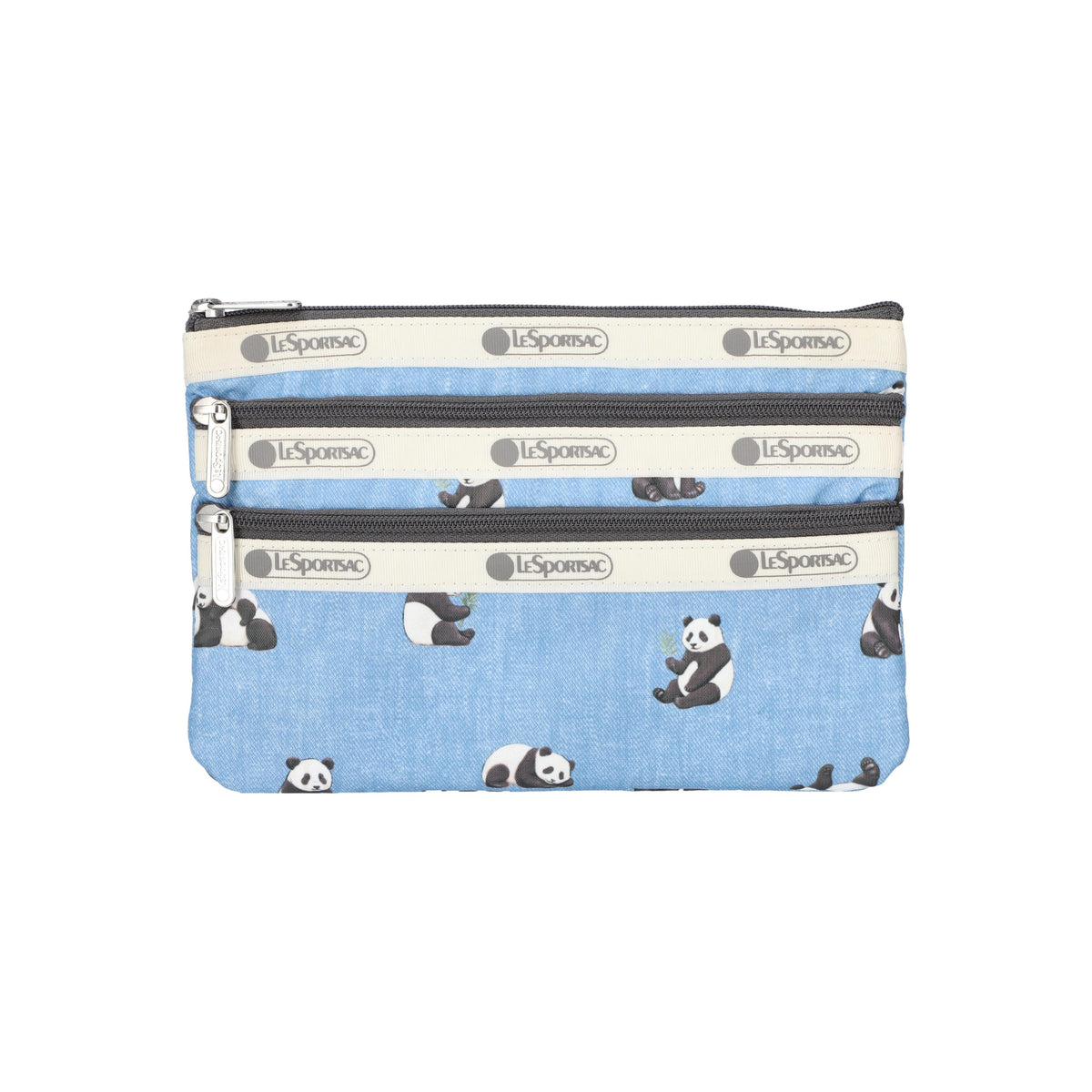 3 Zip Cosmetic Relaxing Panda Indigo