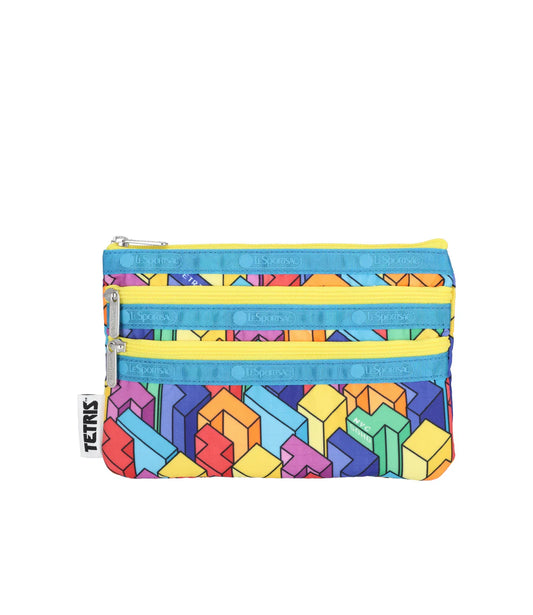 LeSportsac x Tetris 3-Zip Cosmetic Tetrimino City Blocks/Turquoise