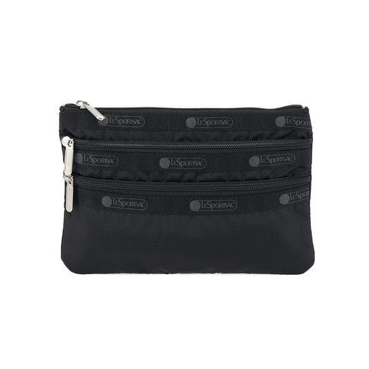 Recycled Black 3 Zip Cosmetic Pouch