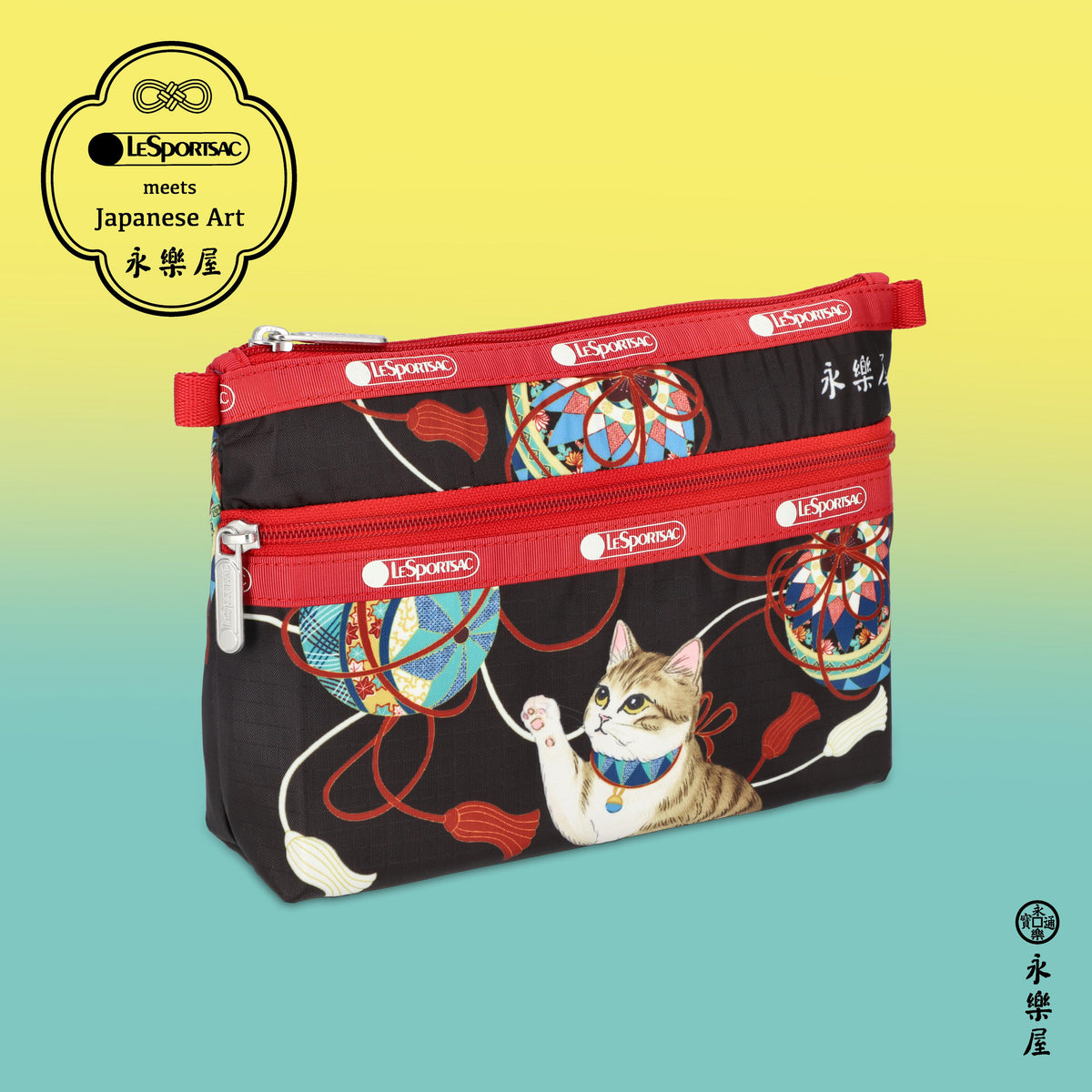 Eirakuya Cosmetic Clutch Cats & Temari Ball