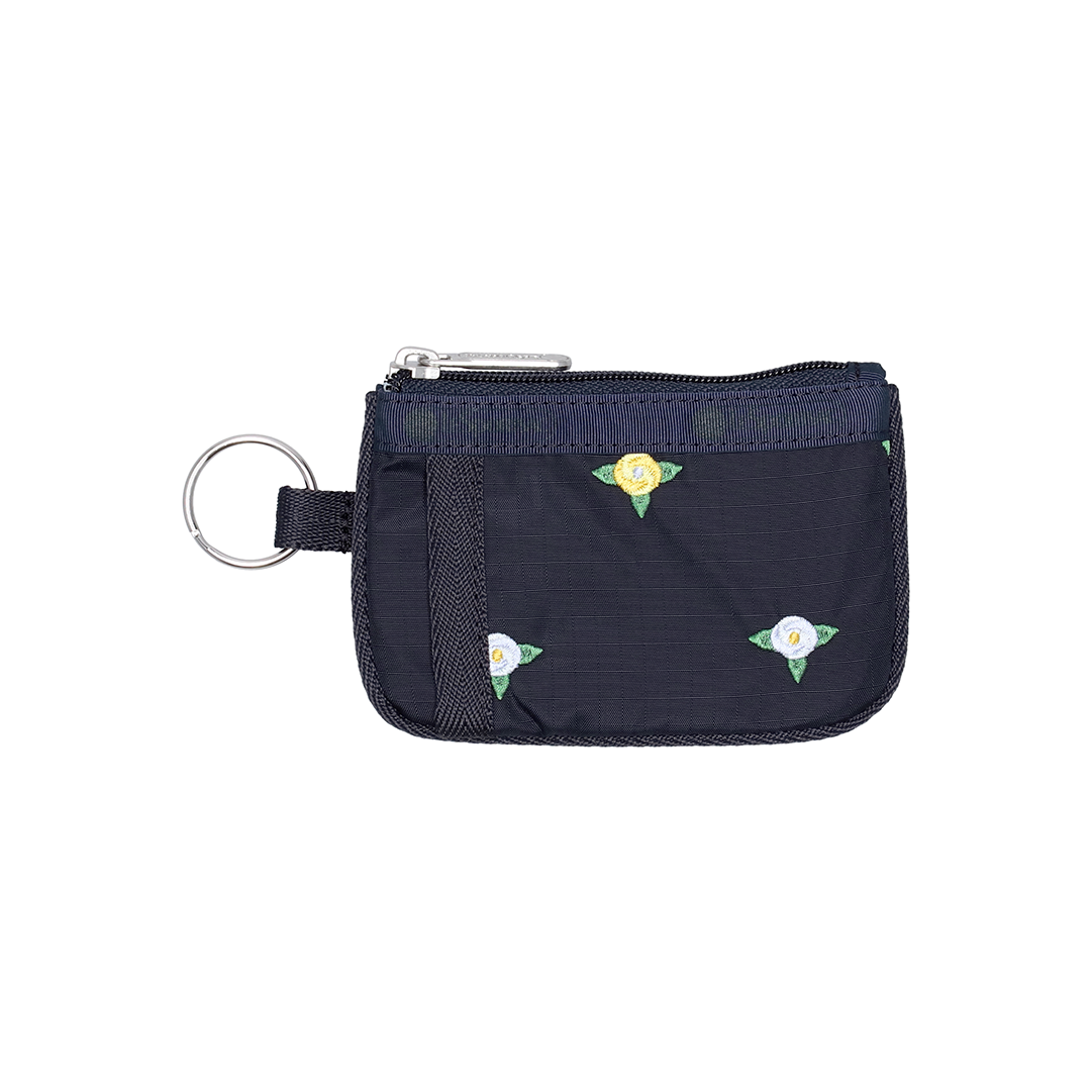 Peony Embroidery Key Card Holder Pouch