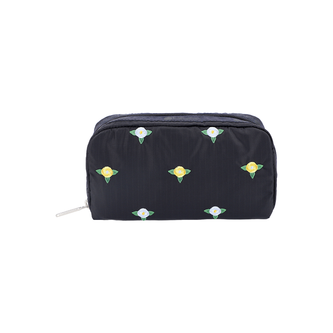 Peony Embroidery Rectangular Cosmetic Pouch