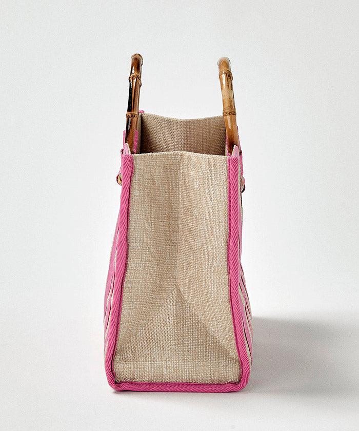 Stripe Flamingo Small Bamboo Book Tote Bag