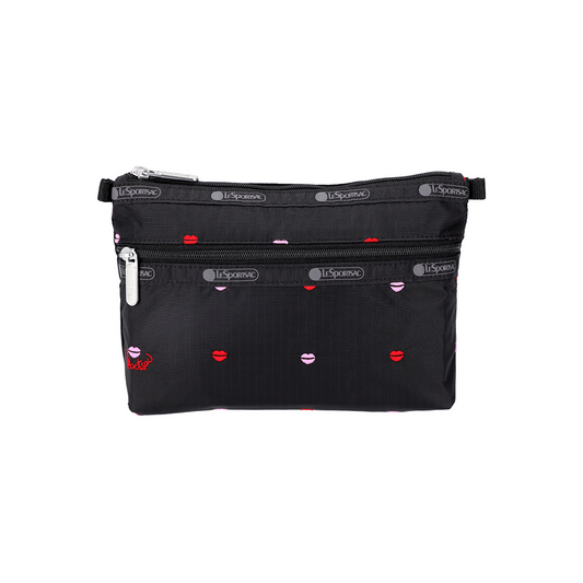 Embroidered Lips Cosmetic Clutch Pouch