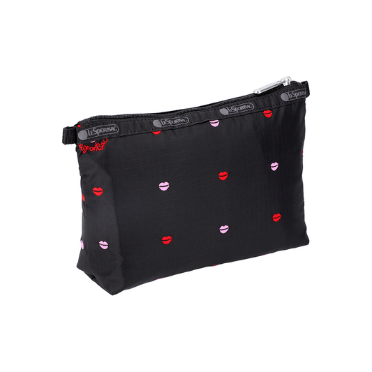 Embroidered Lips Cosmetic Clutch Pouch