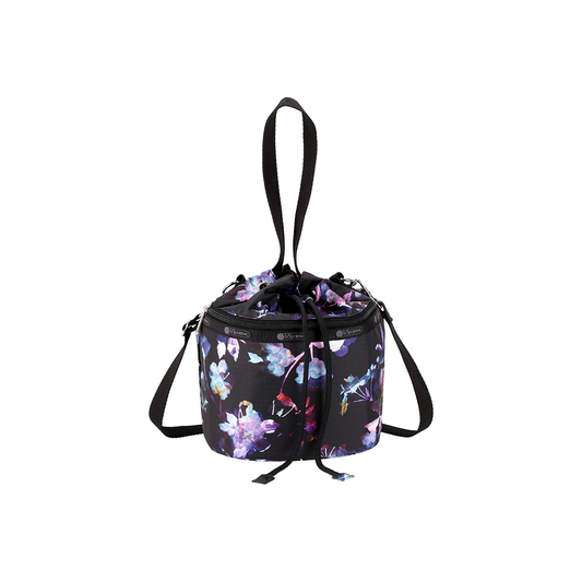 Shadow Floral Drawstring Bucket Crossbody Bag