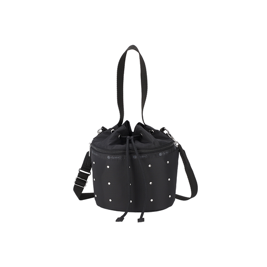 Bijou Black Drawstring Bucket Crossbody Bag