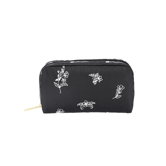 Joyful Flowers Embroidery Rectangular Cosmetic Pouch