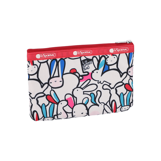 Playful Bunnies Red 3 Zip Cosmetic Pouch